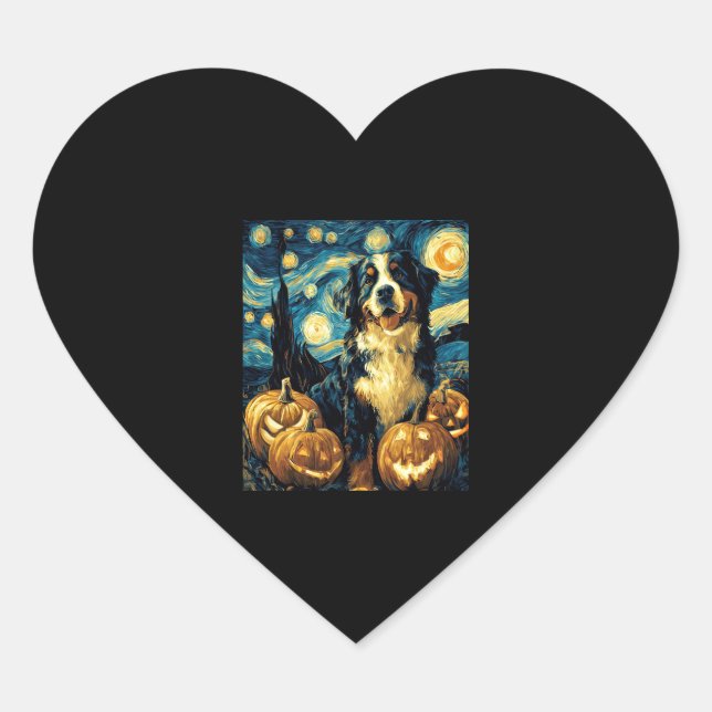 Bernese Mountain Cute Dog Halloween Jack O Lantern Heart Sticker (Front)