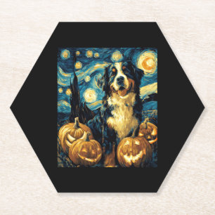 Bernese Mountain Cute Dog Halloween Jack O Lantern Paper Coaster