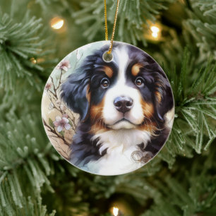 Bernese Mountain Dog AI Puppy Ceramic Tree Decoration