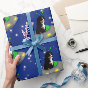 Bernese Mountain Dog Alien UFO Wrapping Paper