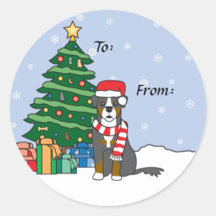Bernese Mountain Dog and Christmas Tree Classic Round Sticker