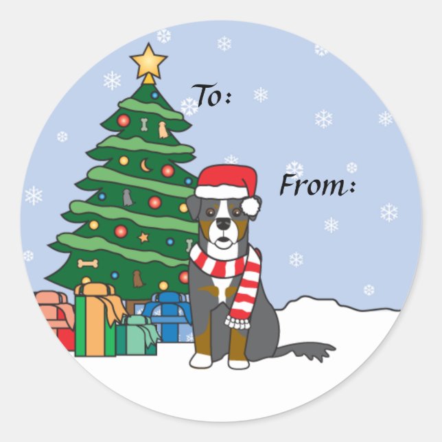 Bernese Mountain Dog and Christmas Tree Classic Round Sticker (Front)