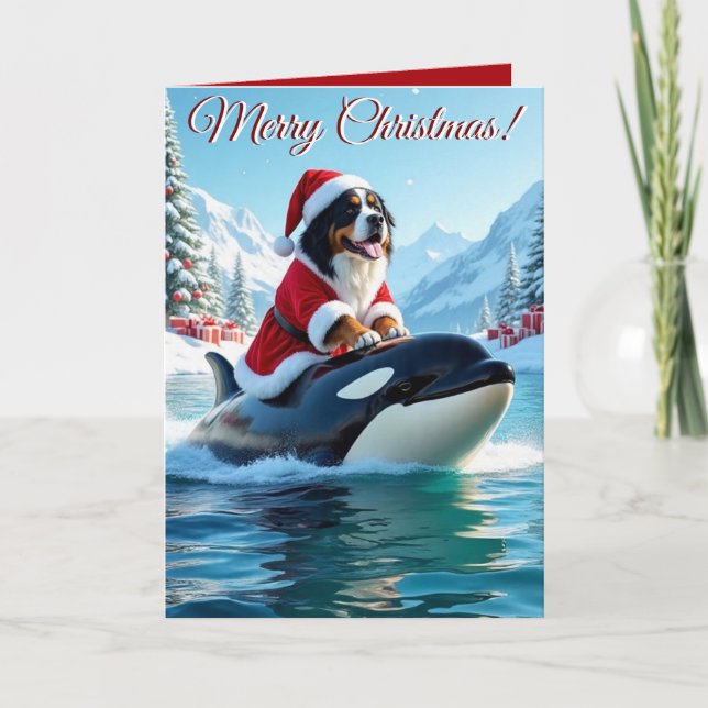 Bernese Mountain Dog and Orca Christmas  Card (Front)
