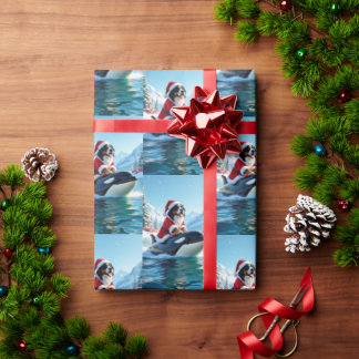 Bernese Mountain Dog and Orca Christmas  Wrapping Paper