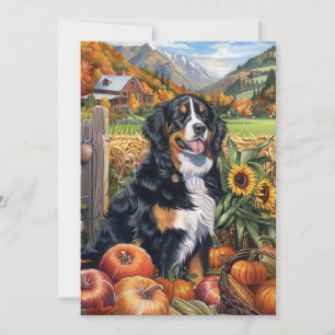 Bernese Mountain Dog Autumn Harvest Thanksgiving Holiday Card