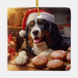 Bernese Mountain Dog Baking Christmas Cookies Ceramic Ornament