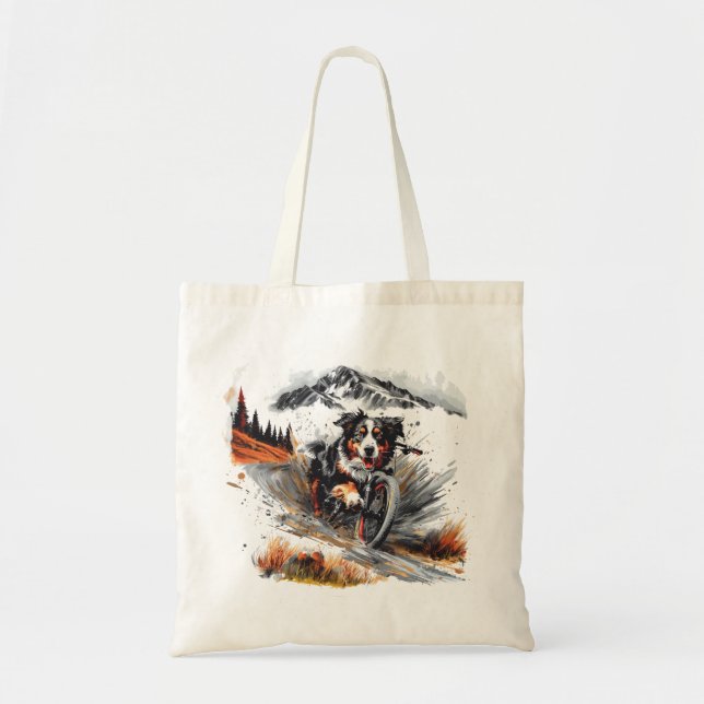 Bernese Mountain Dog Biking In The Mountains Tote Bag (Front)