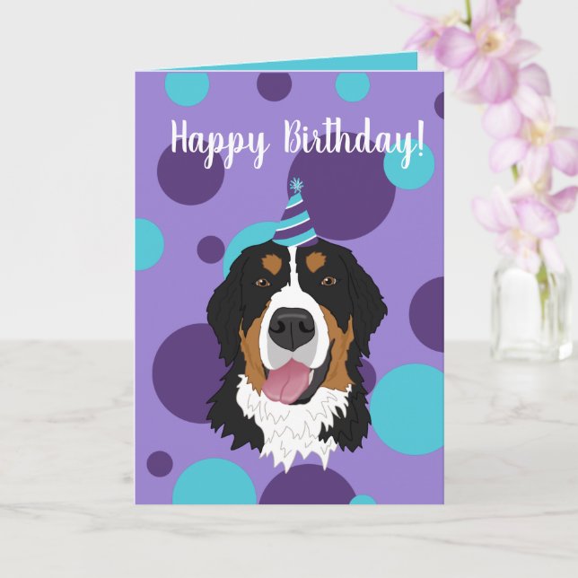 Bernese Mountain Dog Birthday  Card (Orchid)