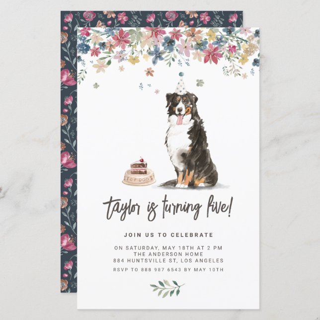 Bernese Mountain Dog Birthday Party Invitation (Front/Back)