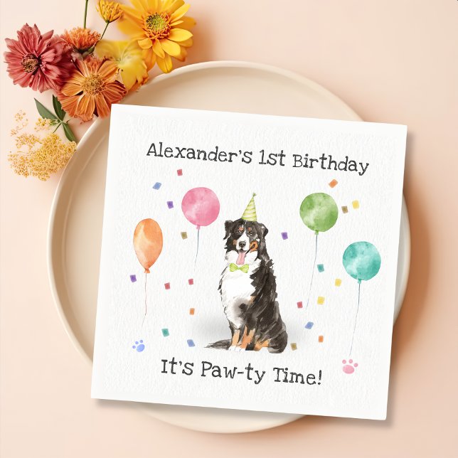 Bernese Mountain Dog Birthday Party Napkin (Creator Uploaded)