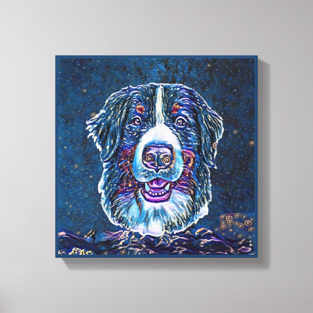 Bernese Mountain Dog Blue Starry Night Painting  Canvas Print (Front)