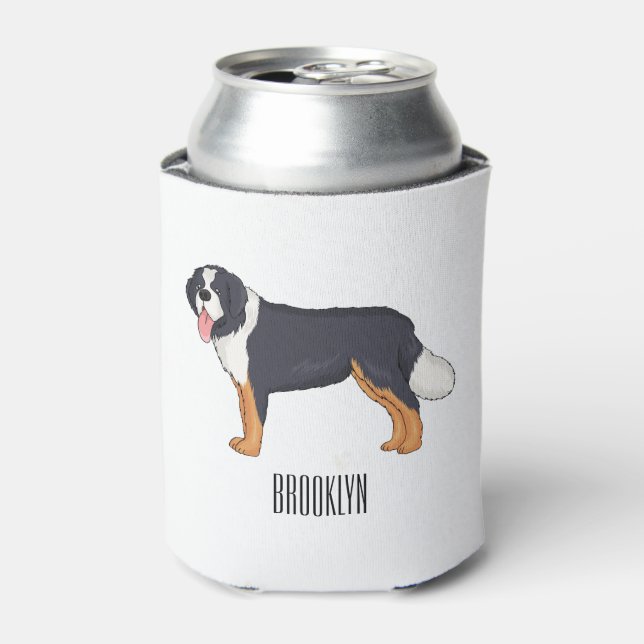 Bernese mountain dog cartoon illustration can cooler (Can Front)