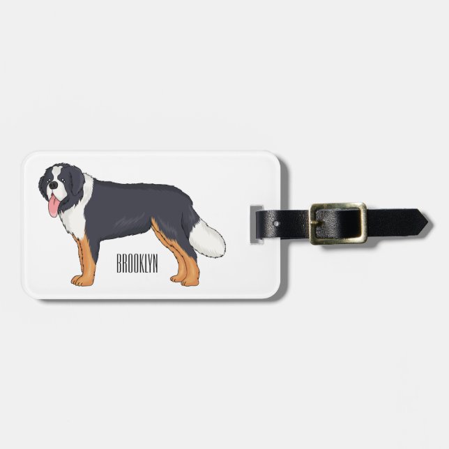 Bernese mountain dog cartoon illustration luggage tag (Front Horizontal)