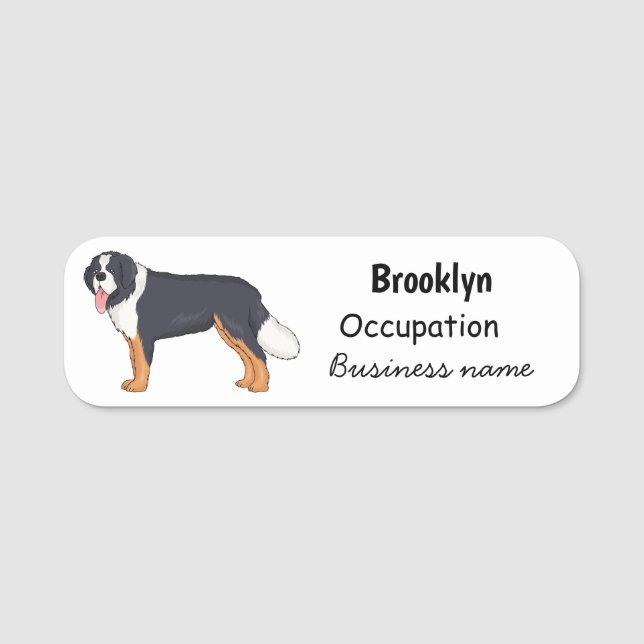 Bernese mountain dog cartoon illustration name tag (Front)