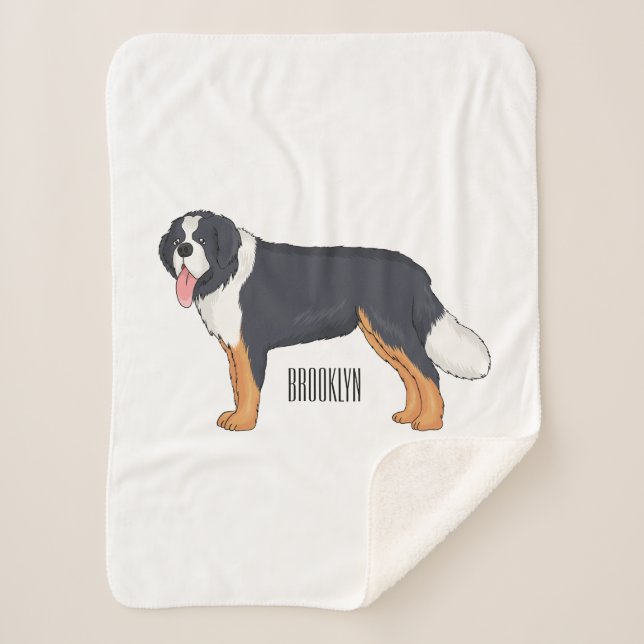 Bernese mountain dog cartoon illustration sherpa blanket (Front)