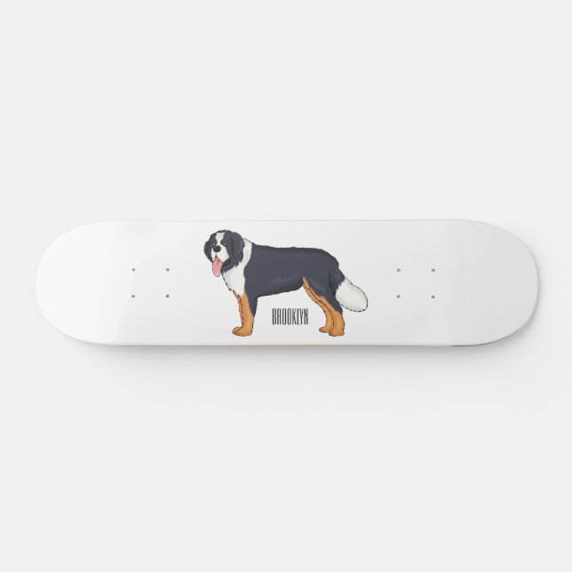 Bernese mountain dog cartoon illustration skateboard (Horz)
