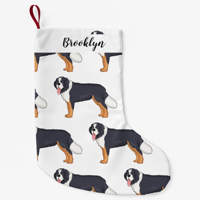 Bernese mountain dog cartoon illustration small christmas stocking (Front)