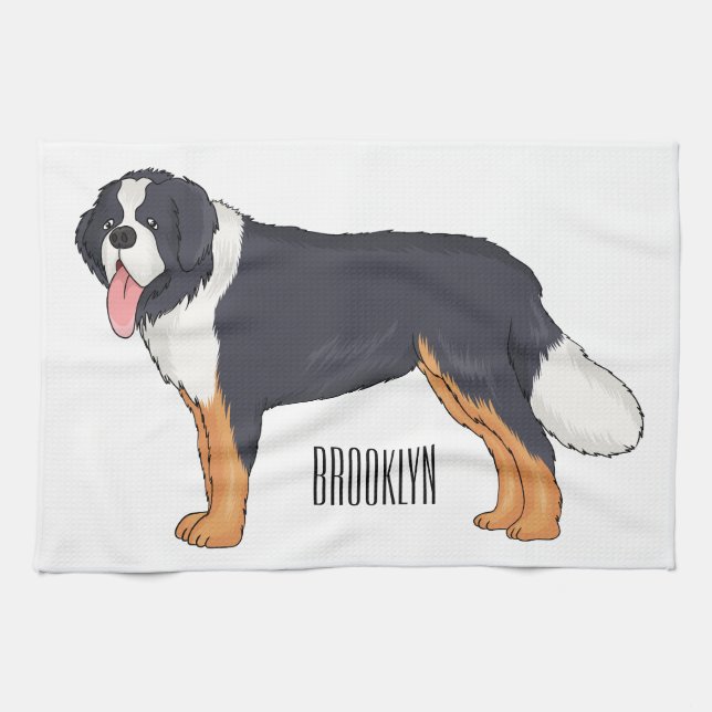 Bernese mountain dog cartoon illustration  tea towel (Horizontal)