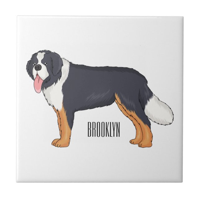 Bernese mountain dog cartoon illustration tile (Front)