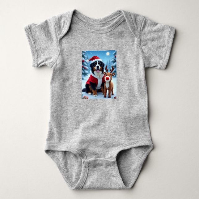 Bernese Mountain Dog Christmas  Baby Bodysuit (Front)