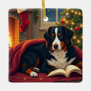 Bernese Mountain Dog Christmas Bedtime Story Ceramic Ornament
