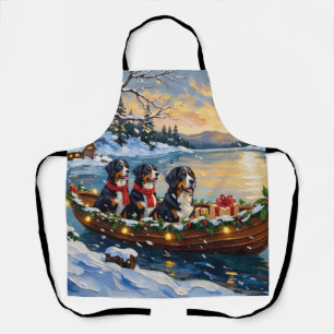 Bernese Mountain Dog Christmas Boat Holiday Apron