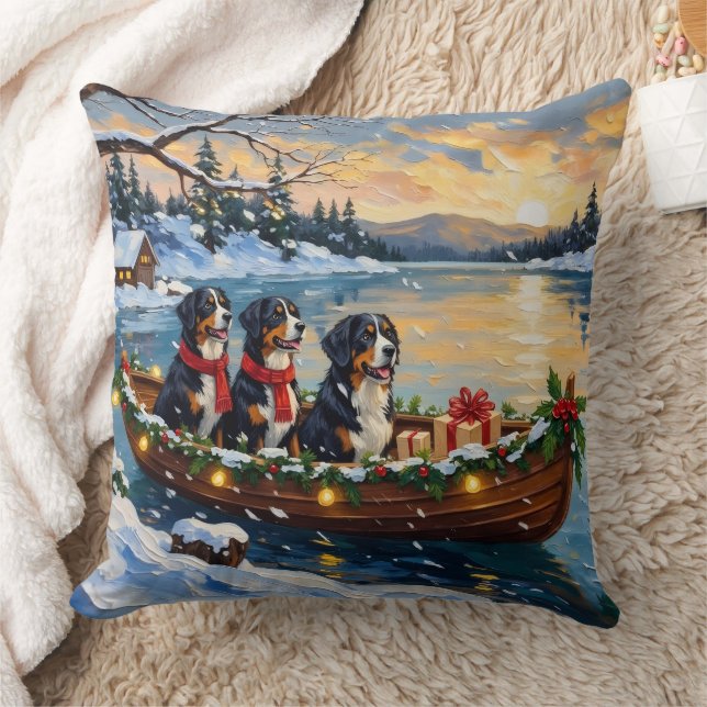 Bernese Mountain Dog Christmas Boat Holiday Cushion (Blanket)