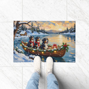 Bernese Mountain Dog Christmas Boat Holiday Doormat