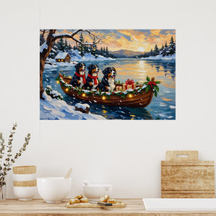 Bernese Mountain Dog Christmas Boat Holiday Poster