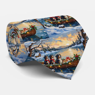 Bernese Mountain Dog Christmas Boat Holiday Tie