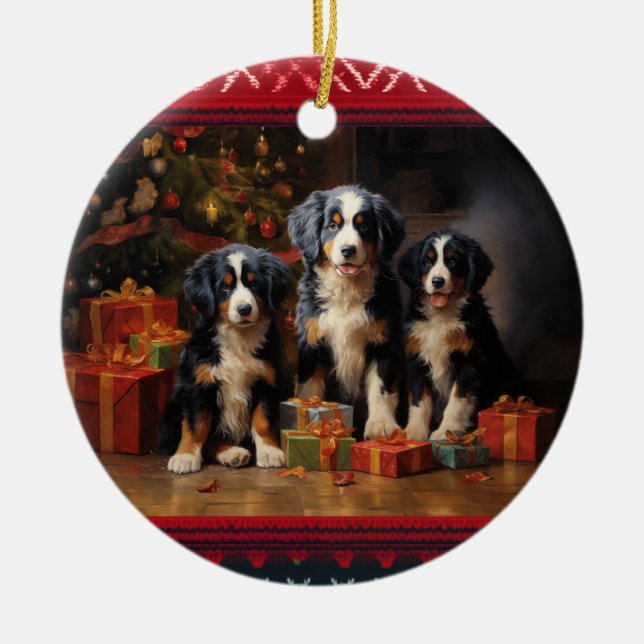 Bernese Mountain Dog Christmas Ceramic Tree Decoration (Front)