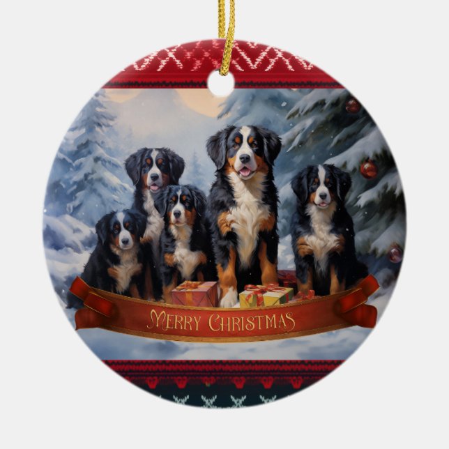 Bernese Mountain Dog Christmas Ceramic Tree Decoration (Front)