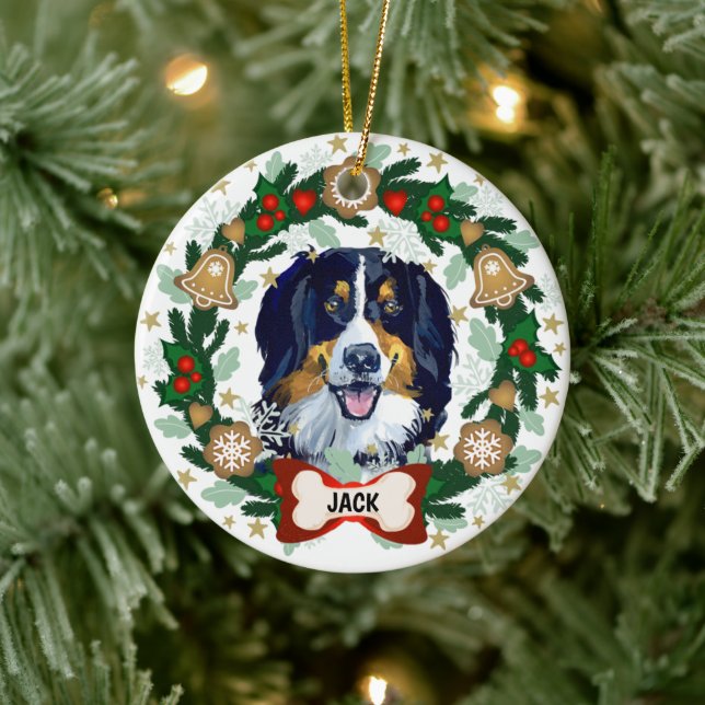 Bernese Mountain Dog Christmas Dog Cookie Wreath Ceramic Tree Decoration (Tree)