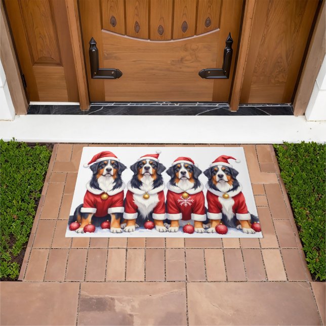 Bernese Mountain Dog Christmas Dress Santa Hat Doormat (Outdoor)