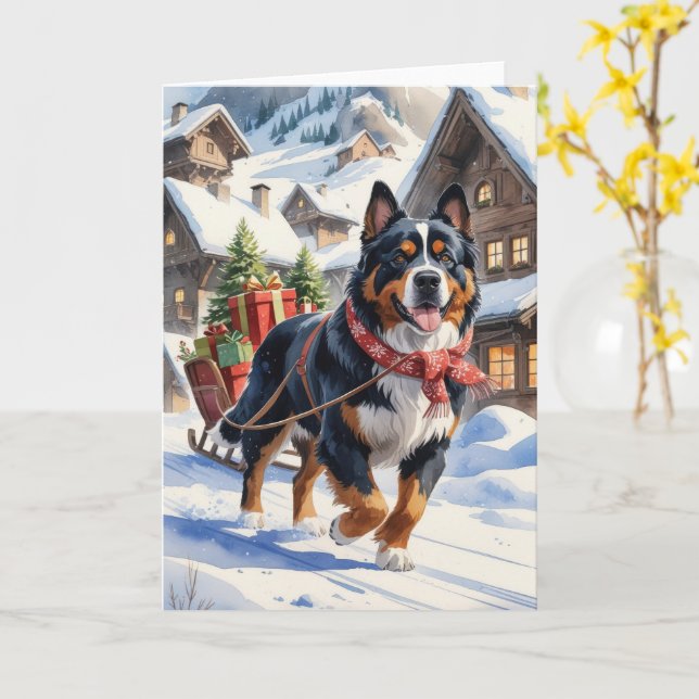 Bernese Mountain Dog Christmas Greeting Card (Yellow Flower)