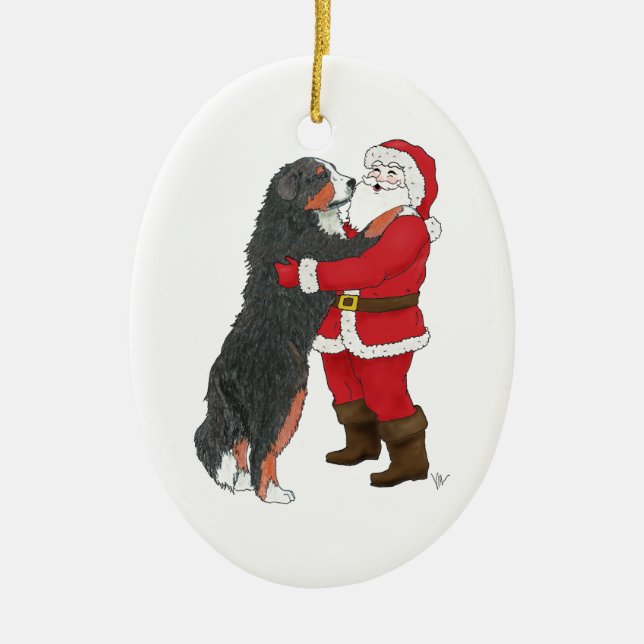 Bernese Mountain Dog Christmas Greeting Ceramic Tree Decoration (Front)