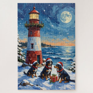 Bernese Mountain Dog Christmas Lighthouse Holiday Jigsaw Puzzle