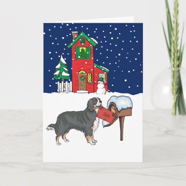 Bernese Mountain Dog Christmas Mail Holiday Card (Front)