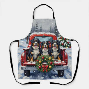 Bernese Mountain Dog Christmas Red Truck Holiday Apron