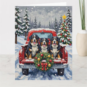Bernese Mountain Dog Christmas Red Truck Holiday Card