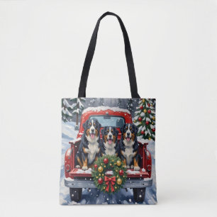 Bernese Mountain Dog Christmas Red Truck Holiday Tote Bag