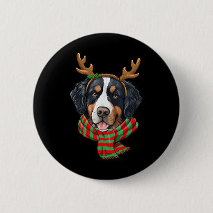 Bernese Mountain Dog Christmas Reindeer Santa Hat 6 Cm Round Badge