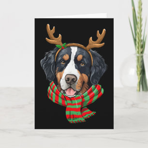 Bernese Mountain Dog Christmas Reindeer Santa Hat Card