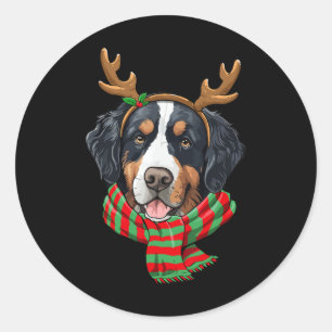 Bernese Mountain Dog Christmas Reindeer Santa Hat Classic Round Sticker