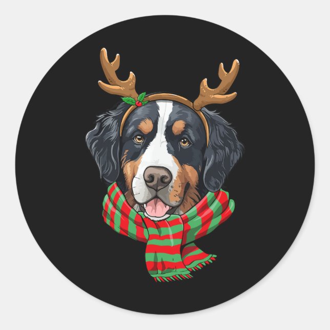 Bernese Mountain Dog Christmas Reindeer Santa Hat  Classic Round Sticker (Front)