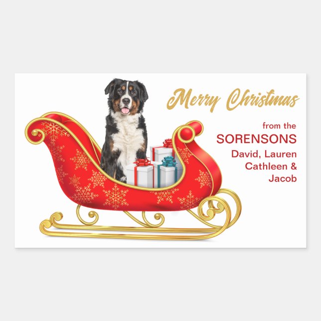 Bernese Mountain Dog Christmas Sleigh Rectangular Sticker (Front)