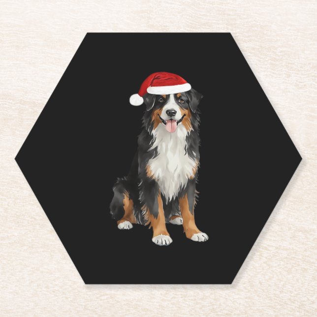 Bernese Mountain Dog Christmas Tree Dog Puppy Wate Paper Coaster (Front)