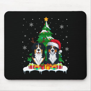 Bernese Mountain Dog Christmas Tree Lights Santa R Mouse Pad