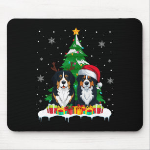 Bernese Mountain Dog Christmas Tree Lights Santa R Mouse Pad