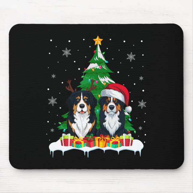 Bernese Mountain Dog Christmas Tree Lights Santa R Mouse Pad (Front)